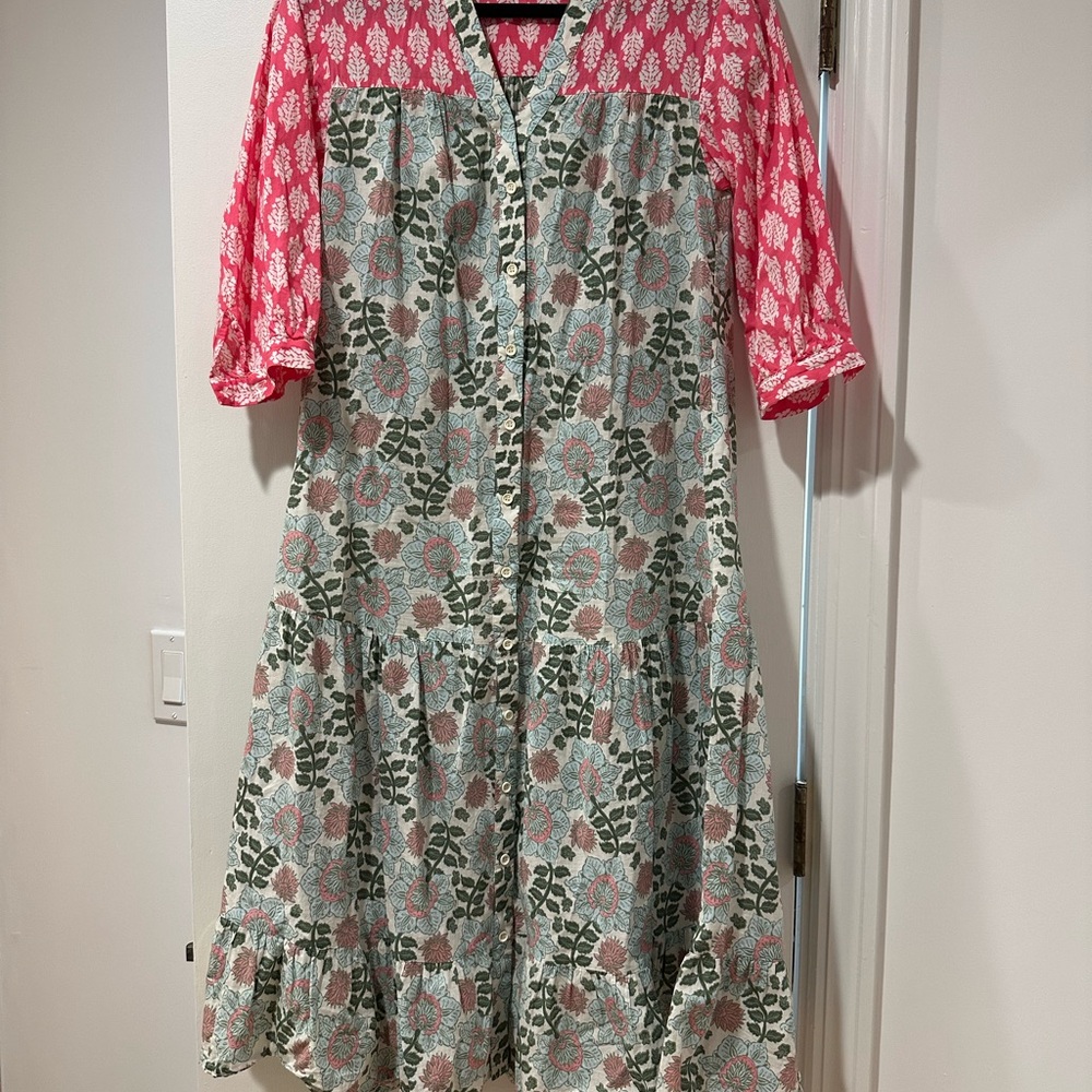 ZARA Ecru Floral Midi Dress with 3/4 Sleeve